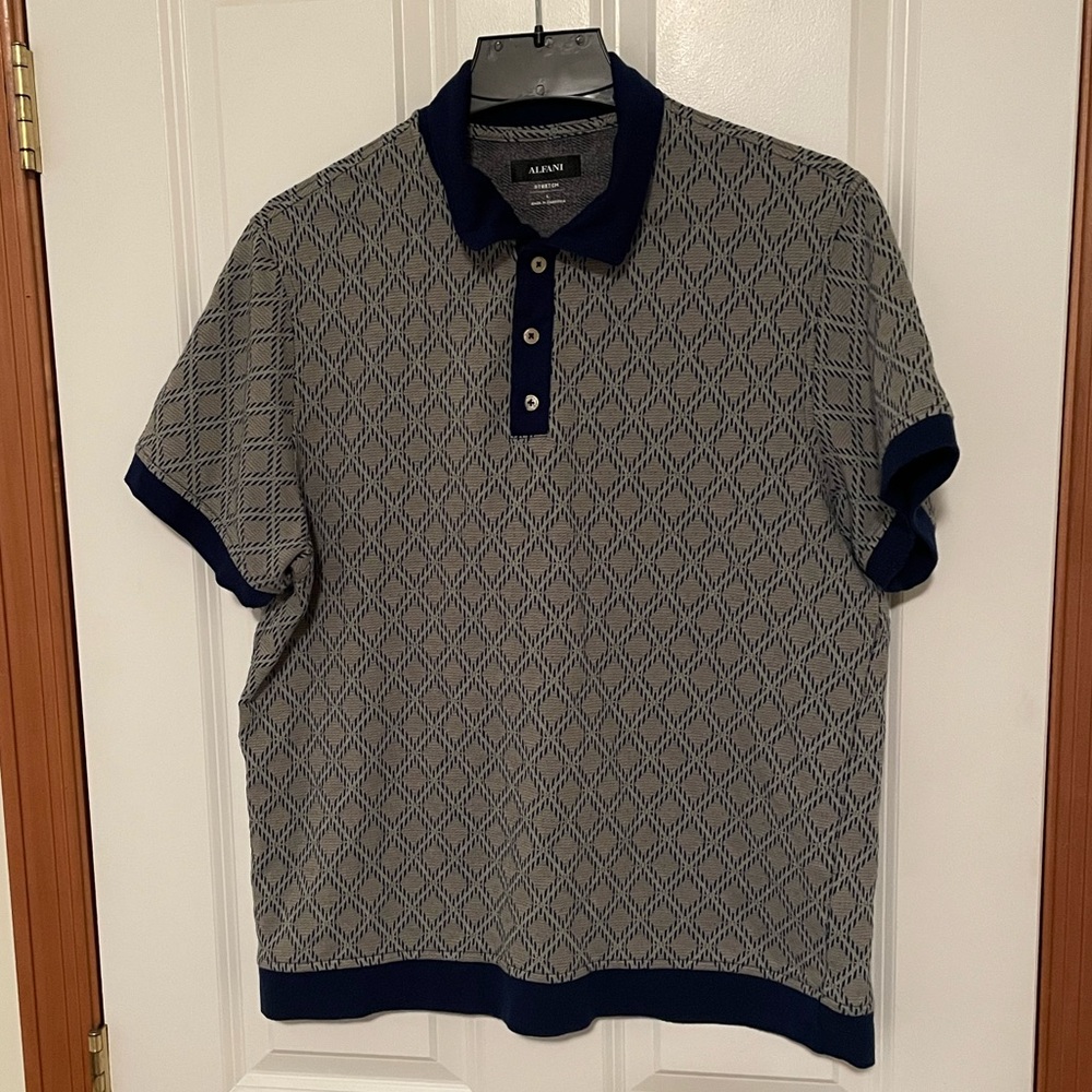 ALFANI Large Polo - Navy Blue and Gray - Argyle